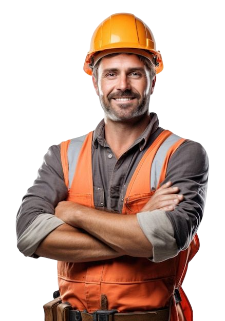 Tradesman jumping in the air on jackhammer while coworker is holding a phone showing a Xero dashboard